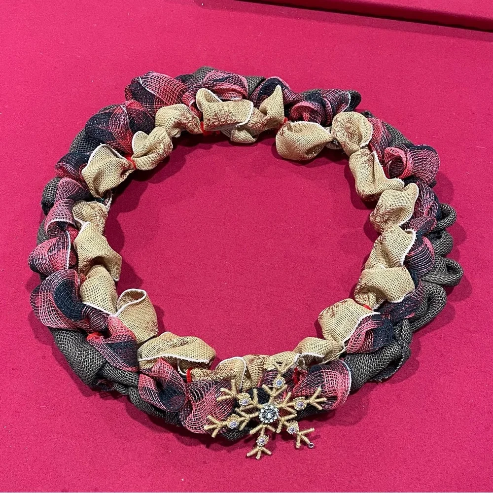 Handmade Christmas Burlap Mesh Wreath with Snowflake Ornament